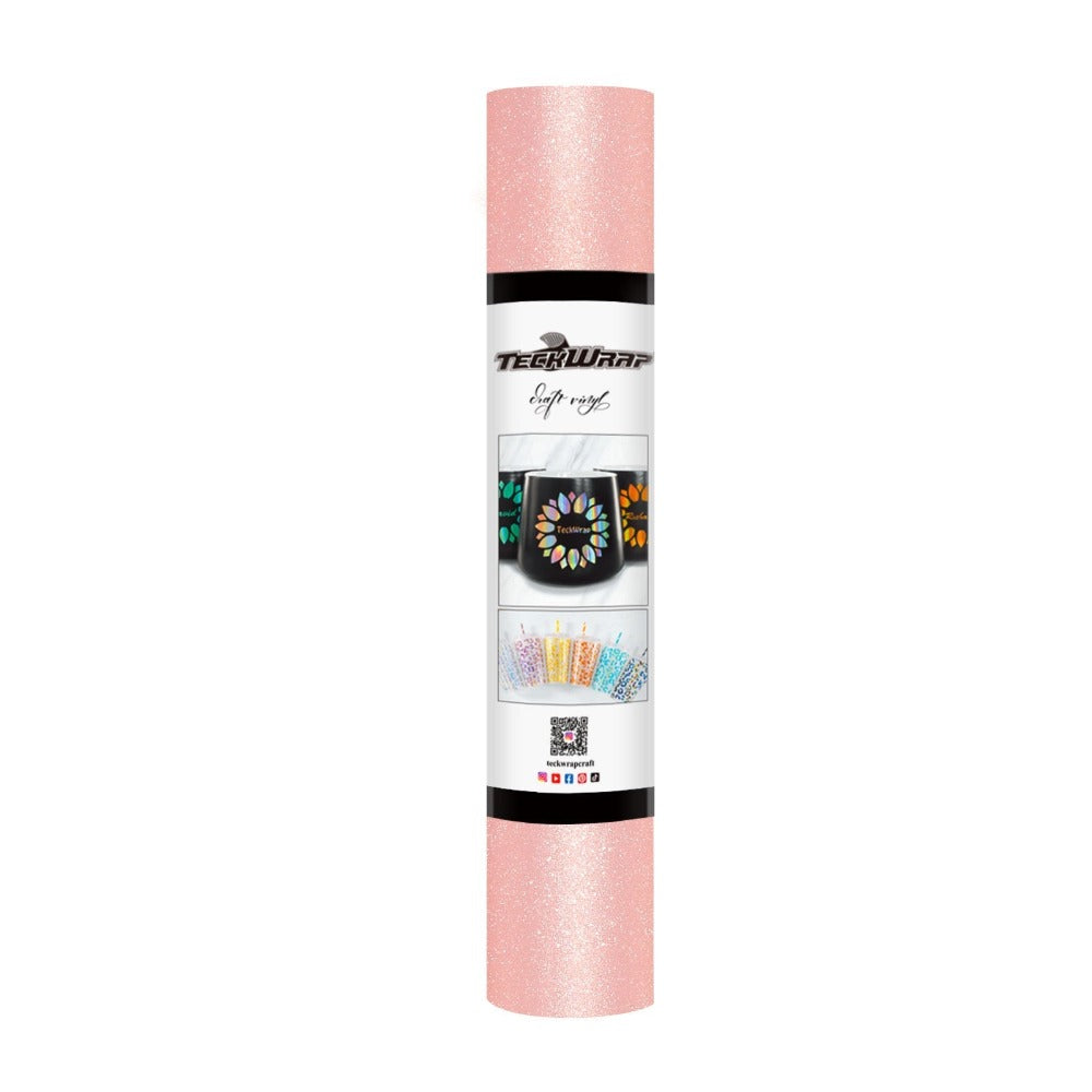 TeckWrapCraft - Glitter - Vinyle Adhésif Pailleté - Champagne Rosé - rouleau de 30 cm par 1.5 m