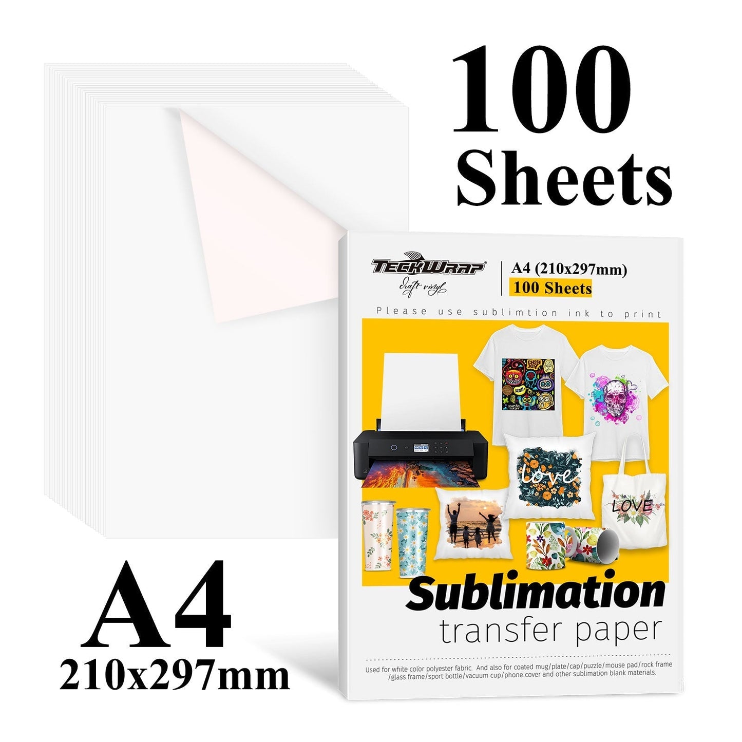 TeckWrap - Sublimation - 100 Feuilles A4 imprimables - 20 x 30 cm