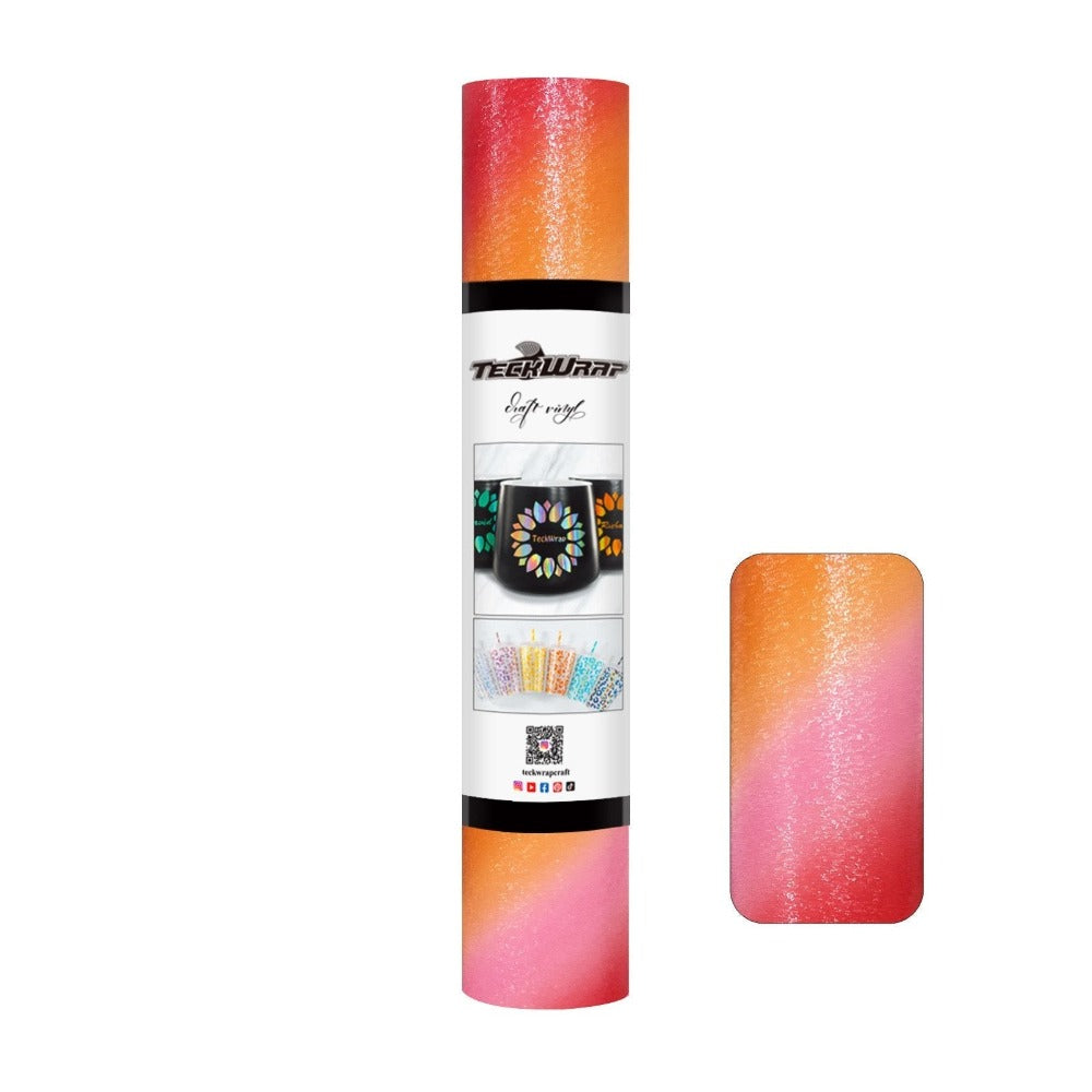 TeckWrapCraft - Diagonal Rainbow Stripes - Vinyle Adhésif - Rose & Orange - 1,5 m