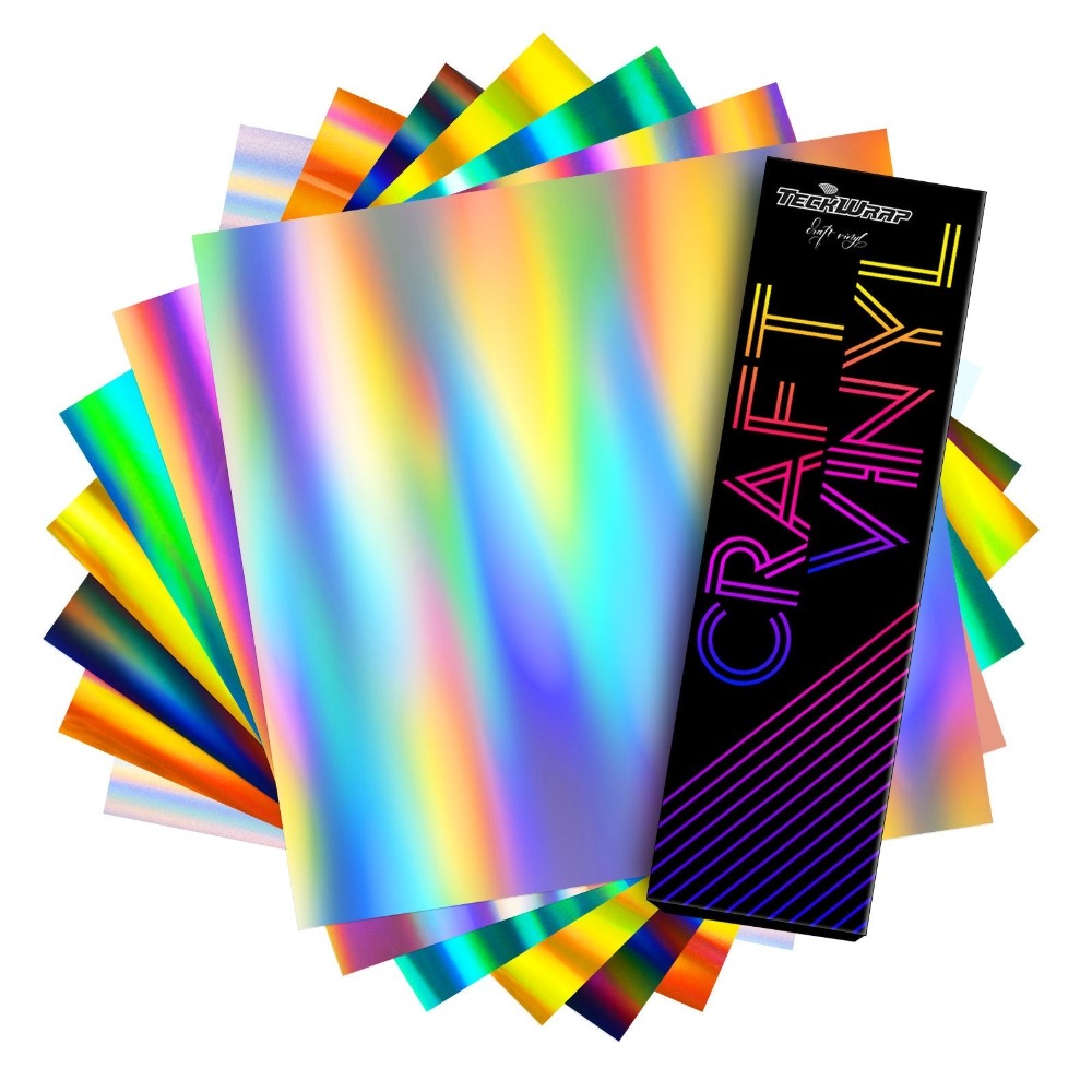 TeckWrapCraft  - Holographic Glossy Rainbow - Vinyle Adhésif - Pack 7 feuilles