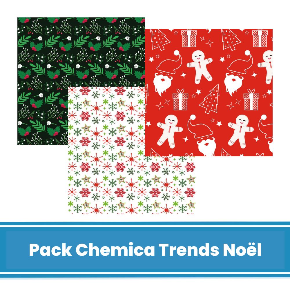 Chemica - Thermocollant - Pack 12 feuilles Noël - 20 x 30 cm