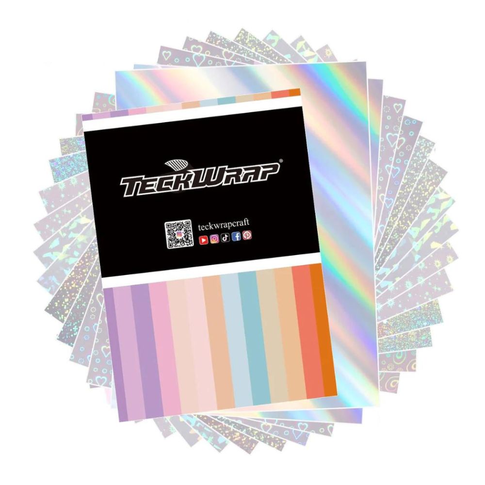 TeckWrapCraft - Stickers Vinyle Holographiques Imprimables - 14 Feuilles Laminées