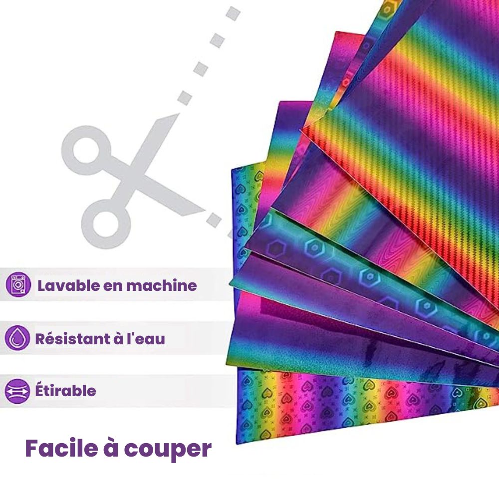Teckwrapcraft - Holographic Rainbow - Vinyle Adhésif - Arc-en-ciel Léopard - 1,5 m