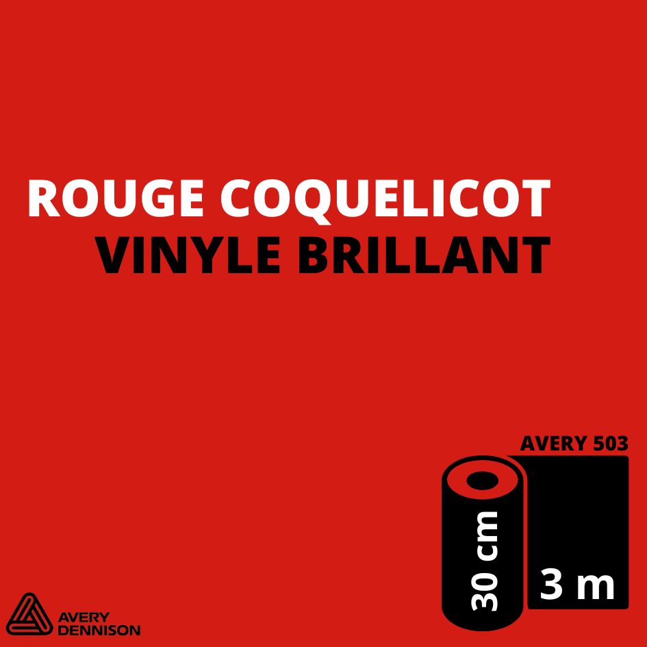 AVERY 500 - Vinyle Adhésif - Rouge Coquelicot Brillant - 30 cm x 3 m