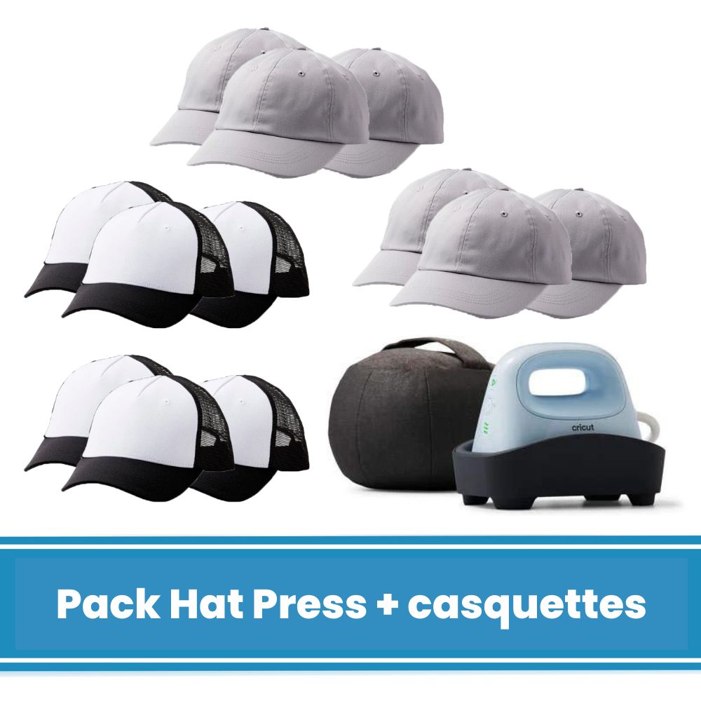 Pack Cricut Hat Press - Presse à chaud pour casquettes + 12 casquettes